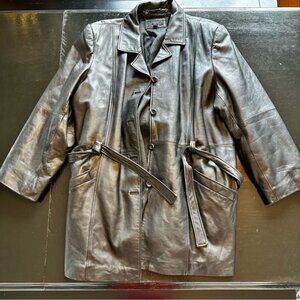 Avenue Black Genuine leather Longer Length Trench Coat Size 22 XL Oversized